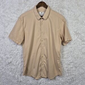 Father Sons Short Sleeve Khaki Tan Slim Fit Button Up Shirt Size XL‎